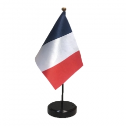 Drapeau de table France en tissu mât bois